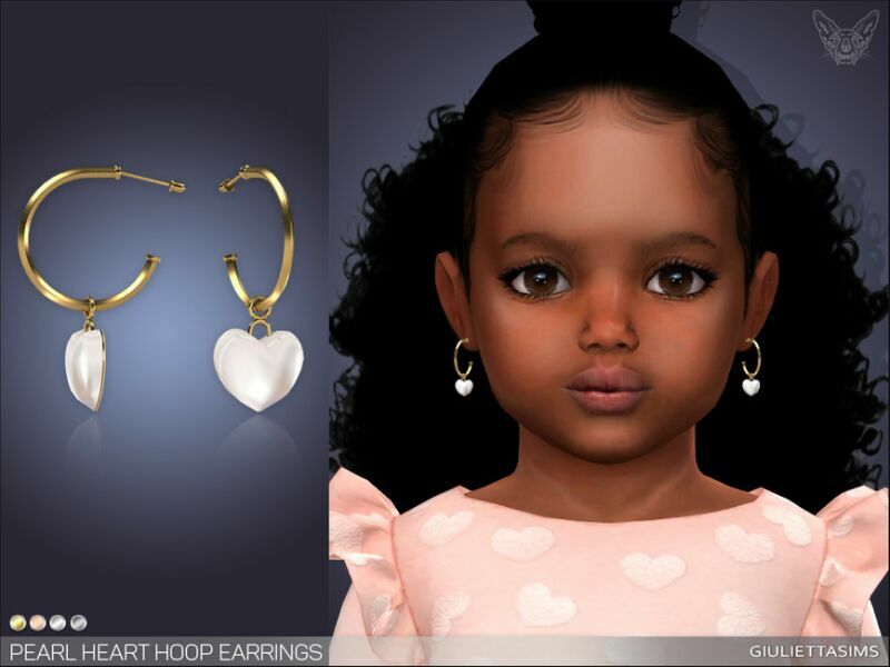 Pearl Heart Hoop Earrings For Toddlers By Feyona Sims 4 CC