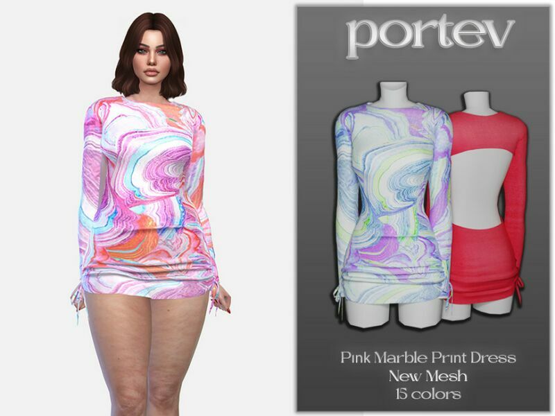 Pink Marble Print Dress By Portev Sims 4 CC