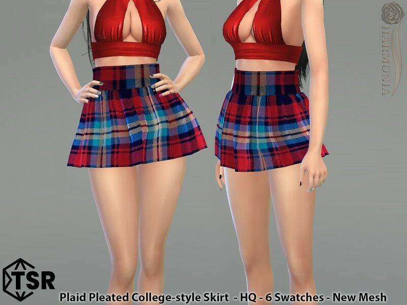 Plaid Pleated College Style Skirt By Harmonia Sims 4 CC