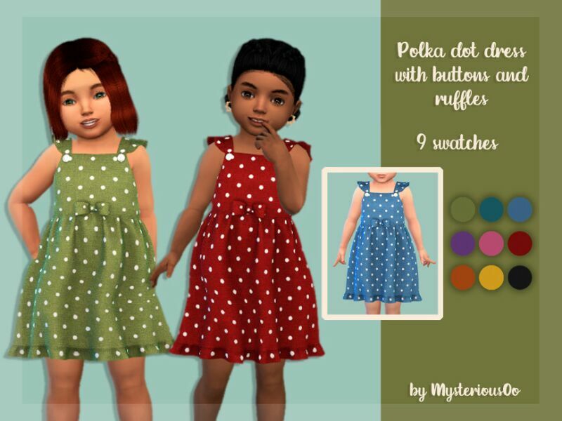 Polka DOT Dress With Buttons And Ruffles By Mysteriousoo Sims 4 CC