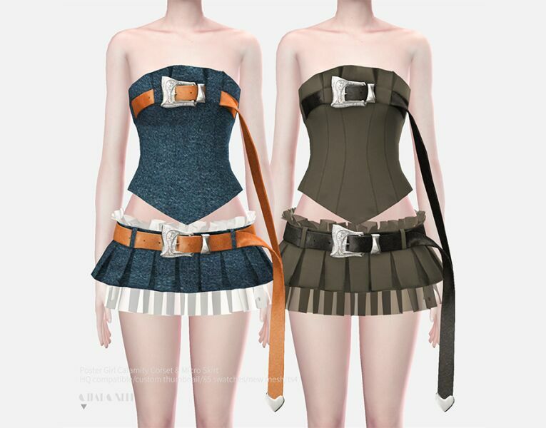 Poster Girl Calamity Corset & Micro Skirt By Charonlee Sims 4 CC