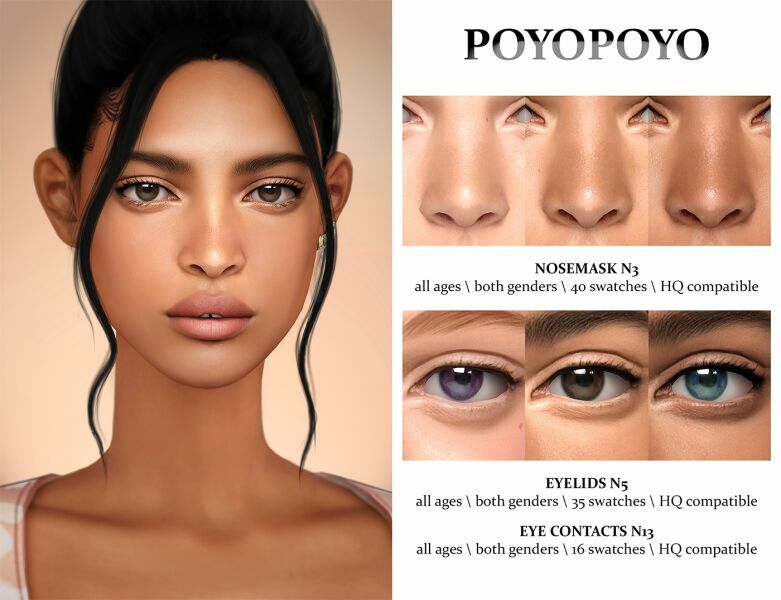 [Poyopoyo] Nosemask N3 / Eyelids N5 / EYE Contacts N13 By Poyopoyo Sims 4 CC