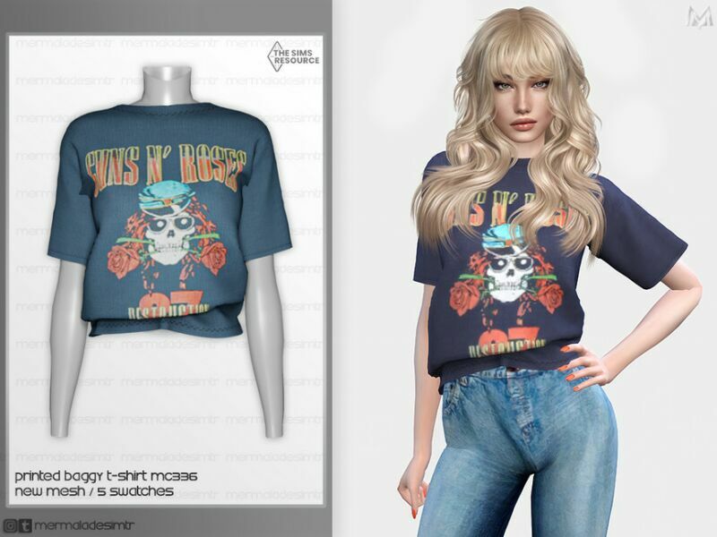 Printed Baggy T-Shirt MC336 By Mermaladesimtr Sims 4 CC