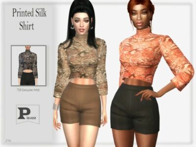 Printed Silk Shirt By Pizazz Sims 4 CC