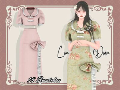 Puff Sleeve Ruffle Long Dress Sims 4 CC