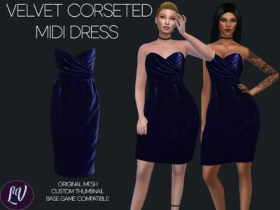 Rasario – Velvet Corseted Midi Dress By Linavees Sims 4 CC