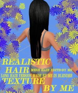 Realistic Texture Hair ( Long Hair Version / Mesh Edited By ME In Blender ) By Rubicitaaya Sims 4 CC