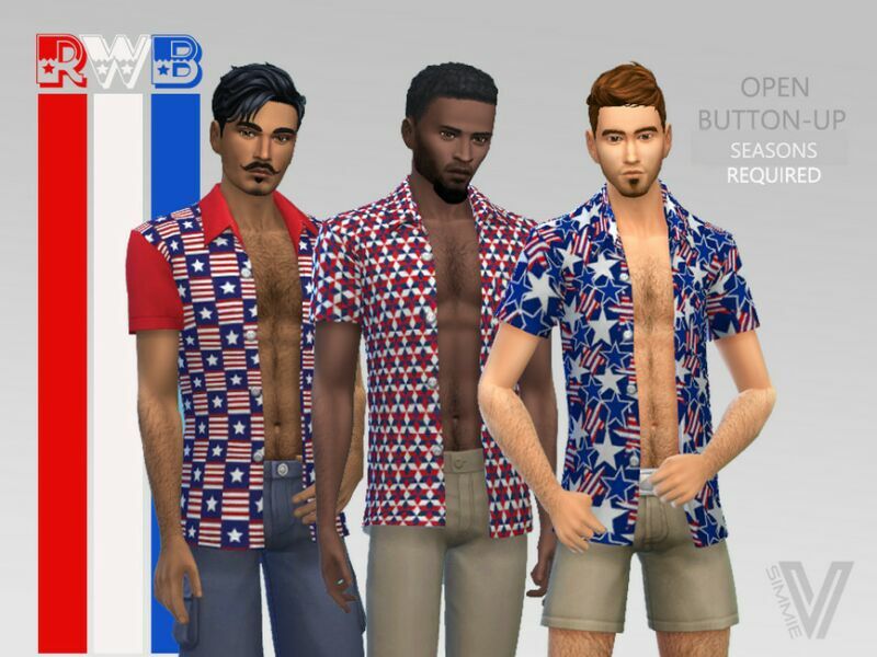 RED White Blue Open Button UP By Simmiev Sims 4 CC