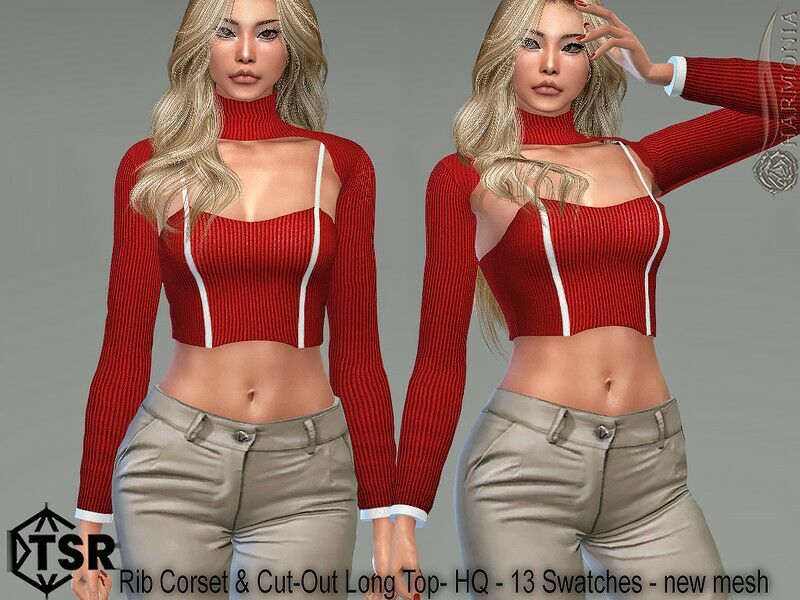 RIB Corset Cut-Out Long TOP / Everyday Sims 4 CC