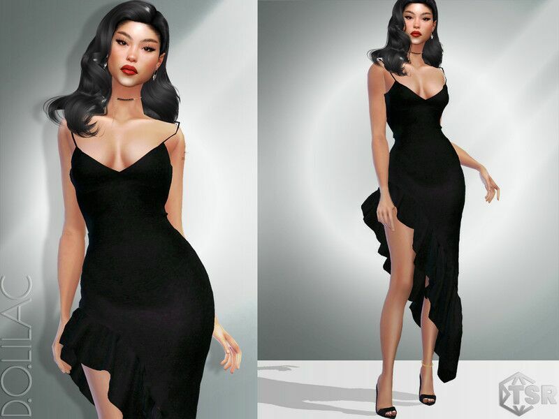 Ruffled Asymmetrical Dress DO056 Sims 4 CC