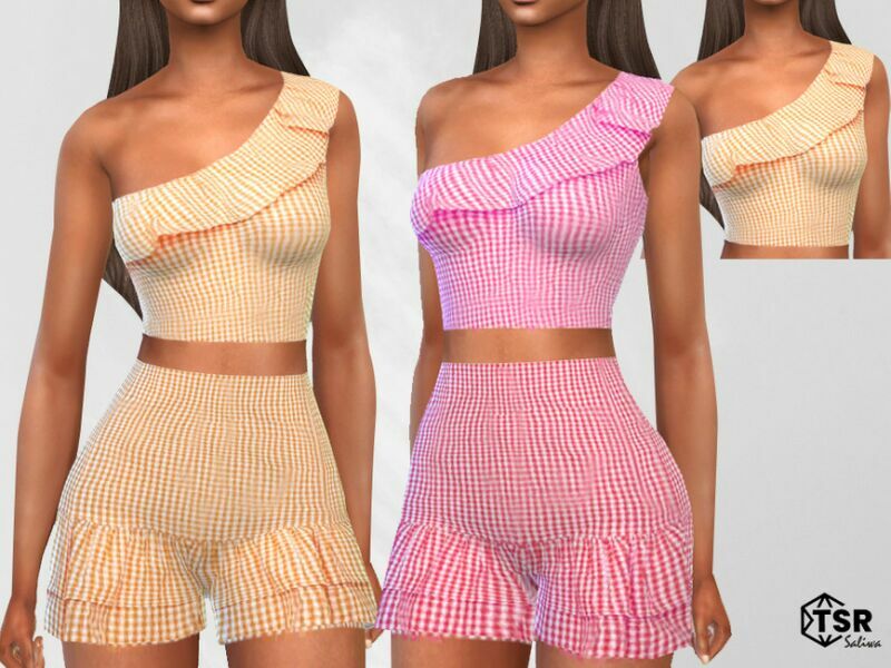 Ruffled Plaid Blouses By Saliwa Sims 4 CC