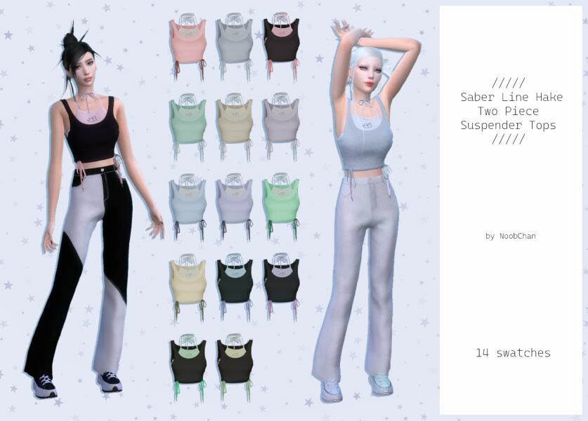 Saber Line Hake TWO Piece Suspender Tops By Noobchan Sims 4 CC