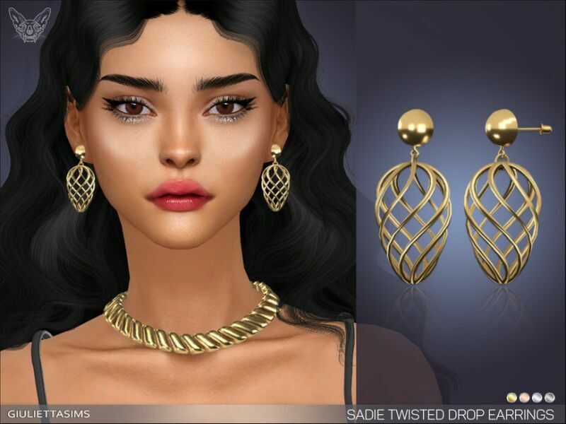 Sadie Twisted Drop Earrings By Feyona Sims 4 CC