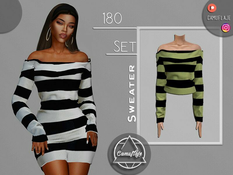 SET 180 – OFF Shoulder Sweater By Camuflaje Sims 4 CC