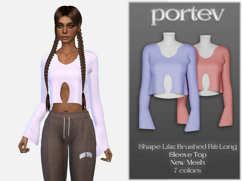 Shape Lilac Brushed RIB Long Sleeve TOP By Portev Sims 4 CC