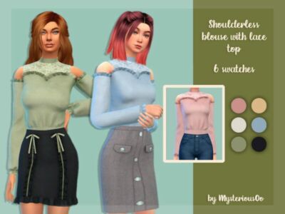 Shoulderless Blouse With Lace TOP By Mysteriousoo Sims 4 CC