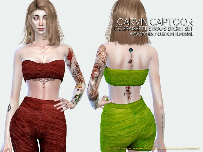 Spaghetti Straps Short SET Sims 4 CC