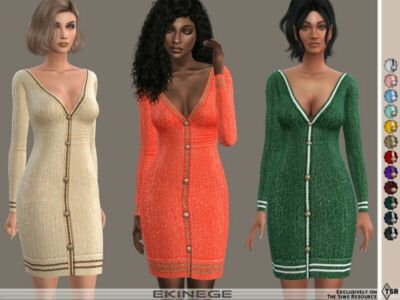 Sparkle Knit Button-Down Dress By Ekinege Sims 4 CC