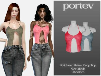 Split HEM Halter Crop TOP By Portev Sims 4 CC