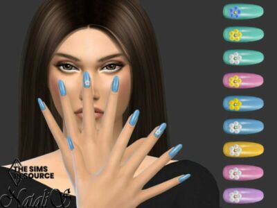 Spring Flower Almond Nails By Natalis Sims 4 CC