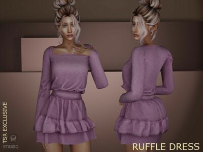 Square Neck Ruffle Dress By Pizazz Sims 4 CC