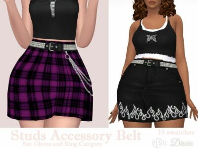 Studs Accessory Belt SET (Gloves And Ring Category) By Dissia Sims 4 CC