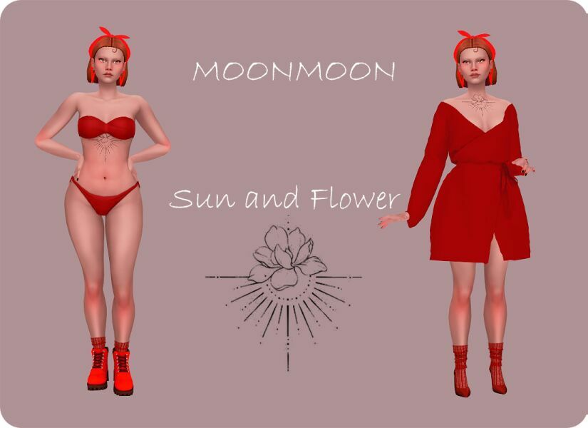 sims 4 cc sun and flower tattoo by moonmoonsim 2