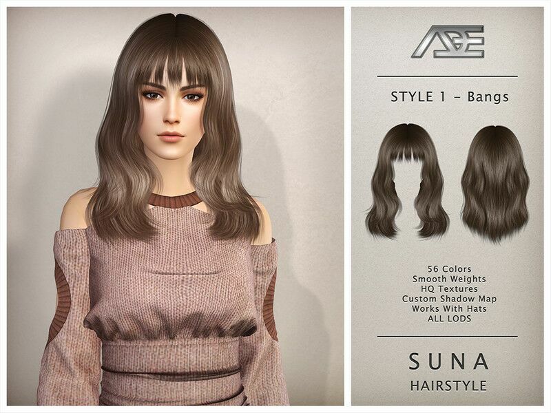 Suna – Style 1 With Bangs (Hairstyle) Sims 4 CC