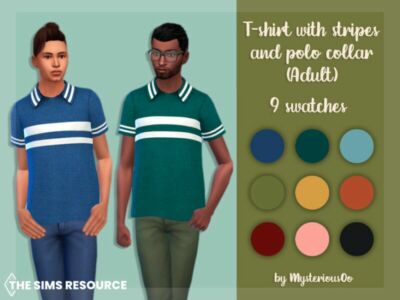 T-Shirt With Stripes And Polo Collar Adult By Mysteriousoo Sims 4 CC