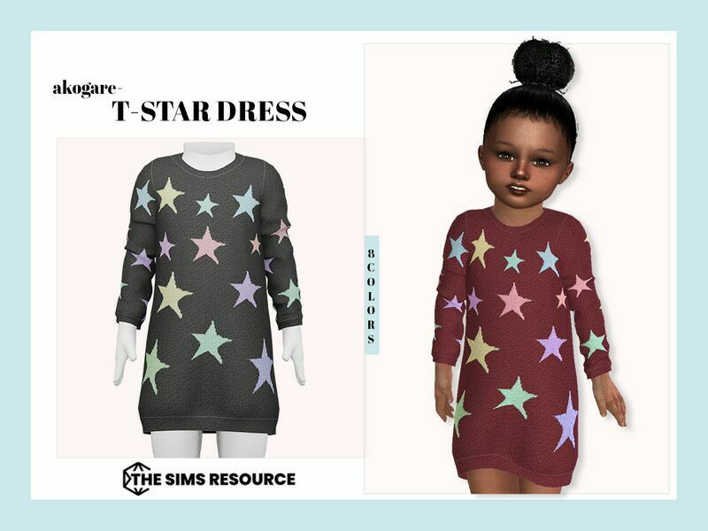 T-Star Dress By _Akogare_ Sims 4 CC