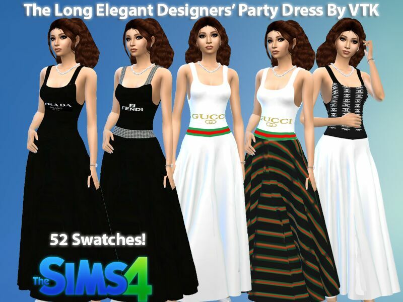 The Long Elegant Designers Party Dress By VTK Sims 4 CC