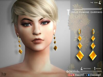 Triple Diamond Earrings By Mazero5 Sims 4 CC