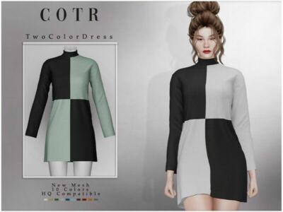 TWO Color Dress D-279 Sims 4 CC