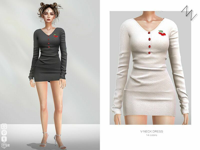 V-Neck Dress Sims 4 CC