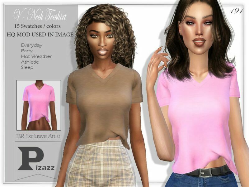 V – Neck Teeshirt By Pizazz Sims 4 CC