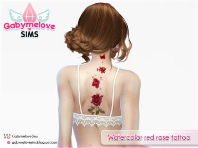 Watercolor RED Rose Tattoo Sims 4 CC