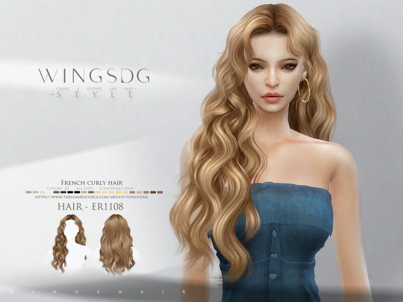 Wings-Er1108-French Curly Hair By Wingssims Sims 4 CC