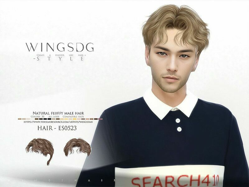 Wings ES0523 Natural Fluffy Male Hair Sims 4 CC