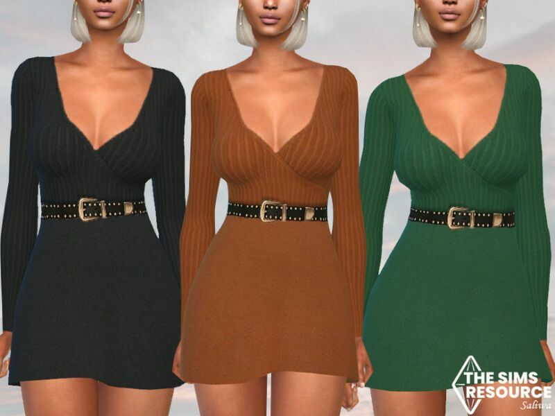 Winter Dresses With Belt By Saliwa Sims 4 CC