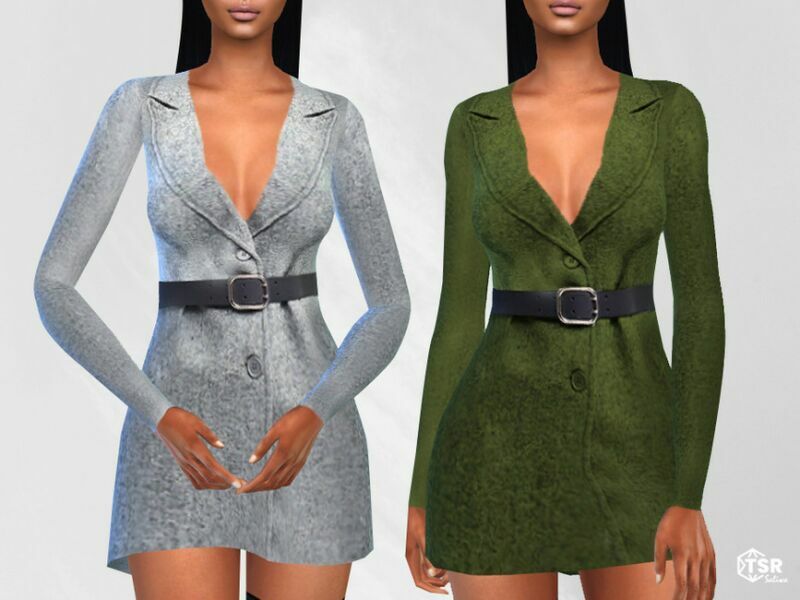 Winter Jacket Dresses With Belt By Saliwa Sims 4 CC