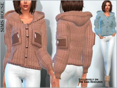 Women’S Knitted Hooded Jacket Sims 4 CC