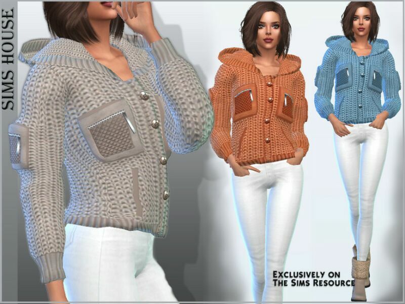 sims 4 cc womens knitted hooded jacket 2