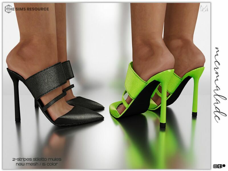 2 Stripes Stiletto Mules S49 By Mermaladesimtr Sims 4 CC