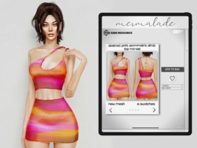 Abstract Print Asymmetric Strap TOP MC426 By Mermaladesimtr Sims 4 CC