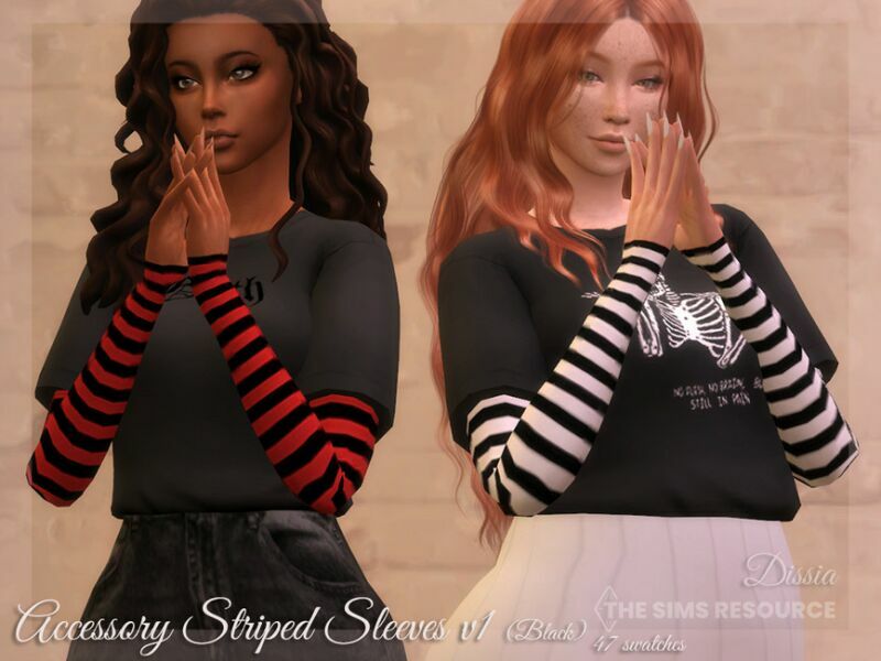 Accessory Striped Sleeves V1 (Black) By Dissia Sims 4 CC