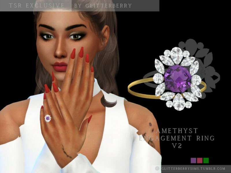 Amethyst Engagement Ring V2 By Glitterberryfly Sims 4 CC