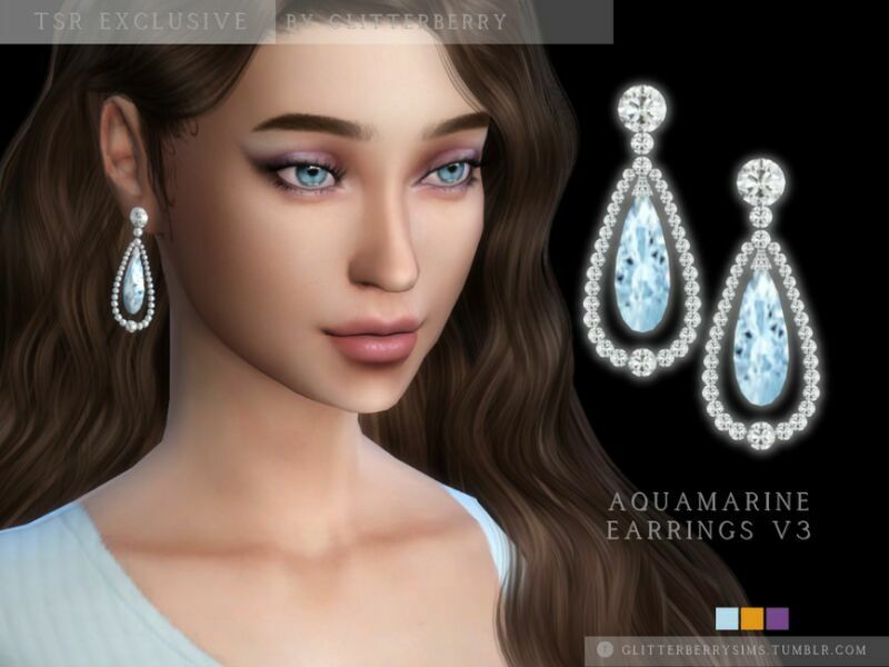 Aquamarine Earrings V3 By Glitterberryfly Sims 4 CC