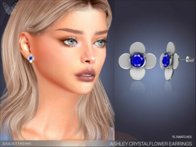 Ashley Crystal Flower Earrings By Feyona Sims 4 CC