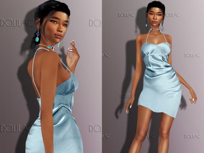 Asymmetric Satin Dress DO282 Sims 4 CC