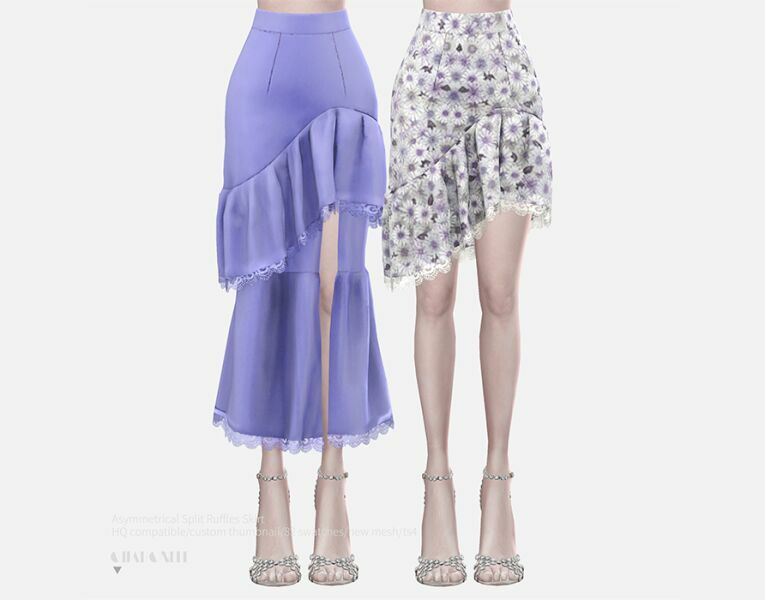 Asymmetrical Split Ruffles Skirt By Charonlee Sims 4 CC